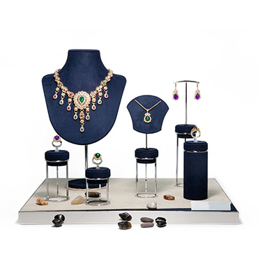 Dark blue metal jewelry displays